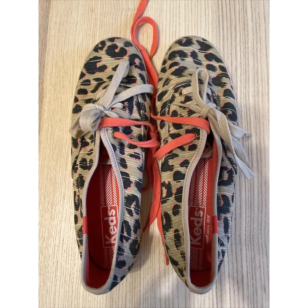 Women's Keds Champion Canvas Cheetah‎ Print Sneakers Brown SZ 8.5 Lace-Up Casual